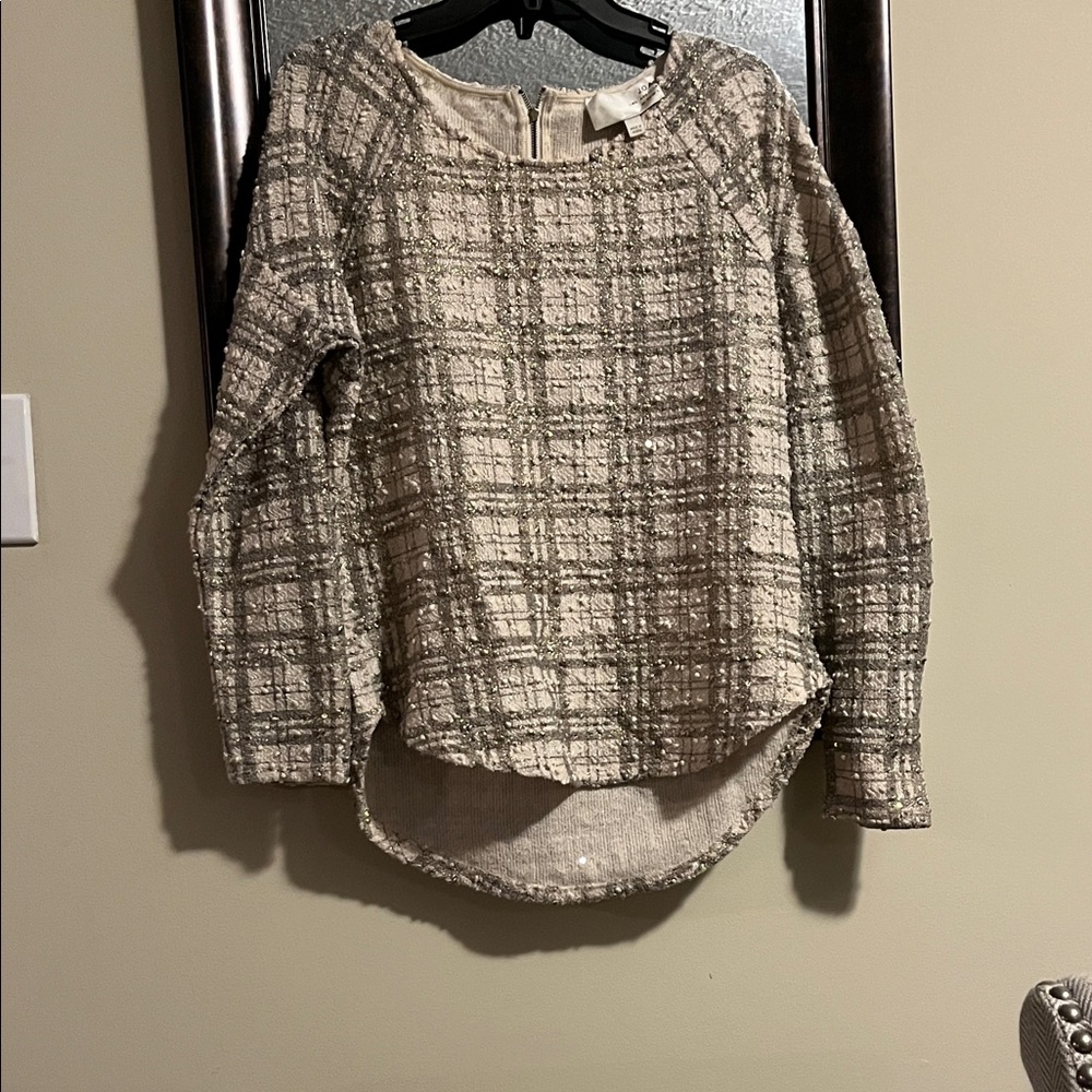 J.O.A. Beige Checkered Women's Blouse